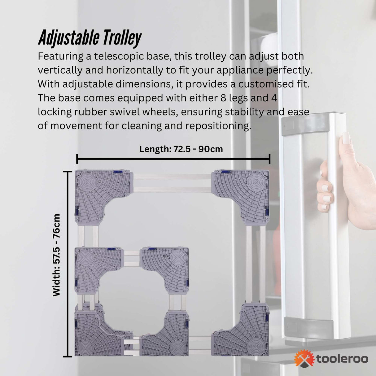 Adjustable Appliance Base Stand - Lock Wheel Trolley For Washing Machine Fridge