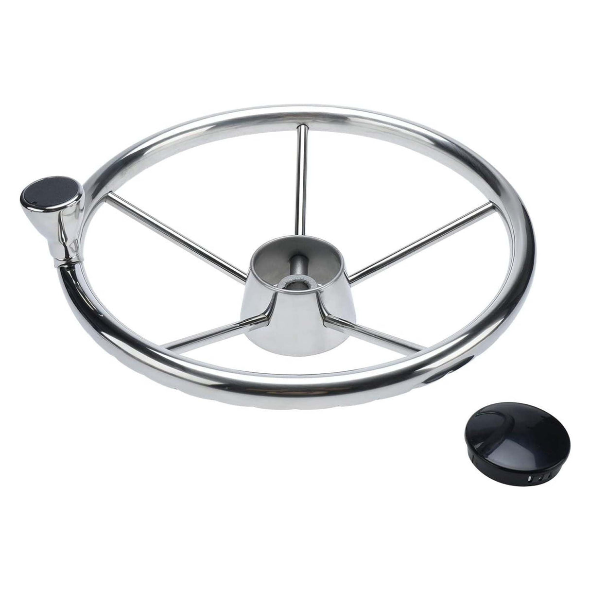 13.5 Polished Stainless Steel Boat Steering Wheel - 5 Spoke with Ergonomic Knob for 3/4 Shaft