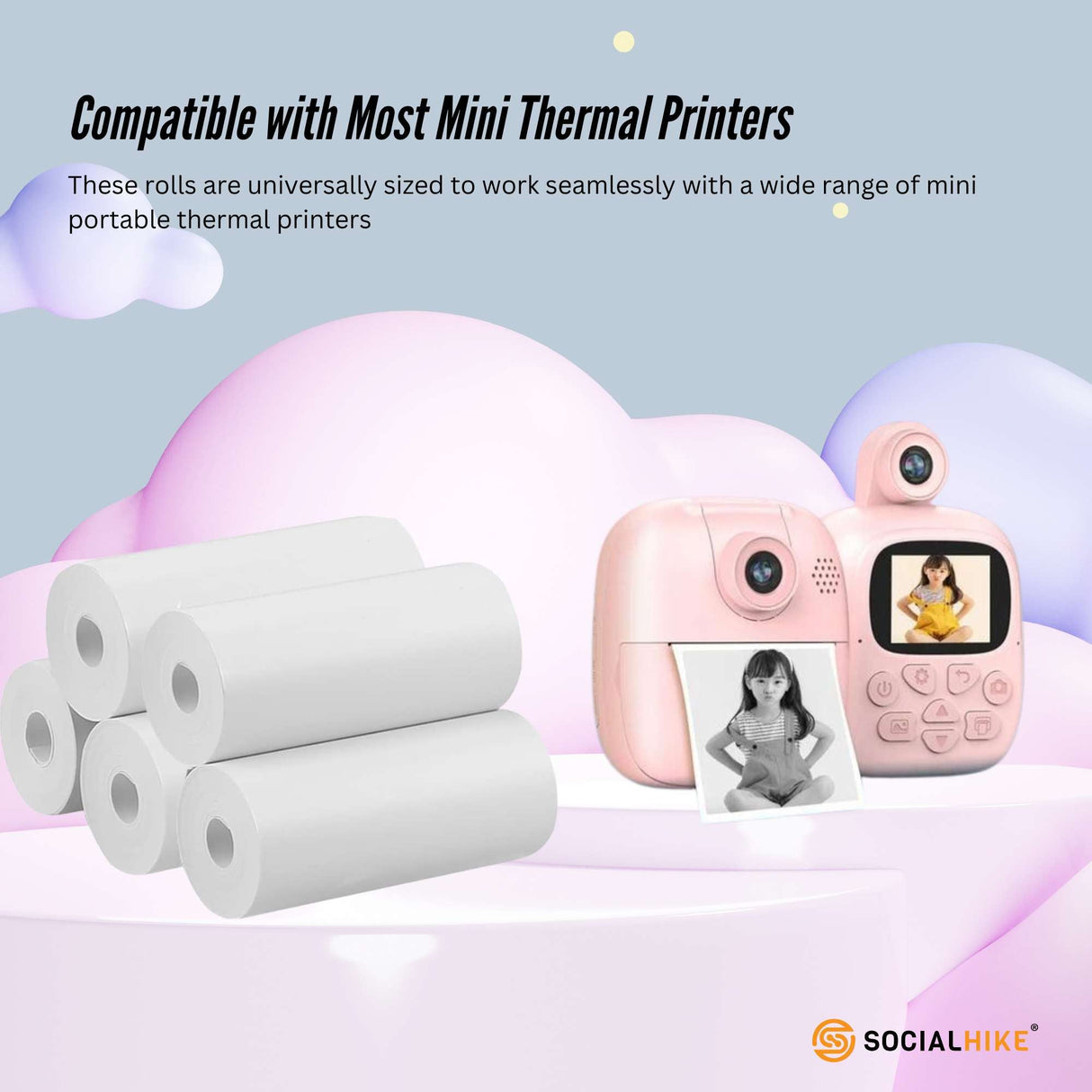 Instant Print Thermal Paper Rolls - 5 Pack for Mini Cameras and Printers