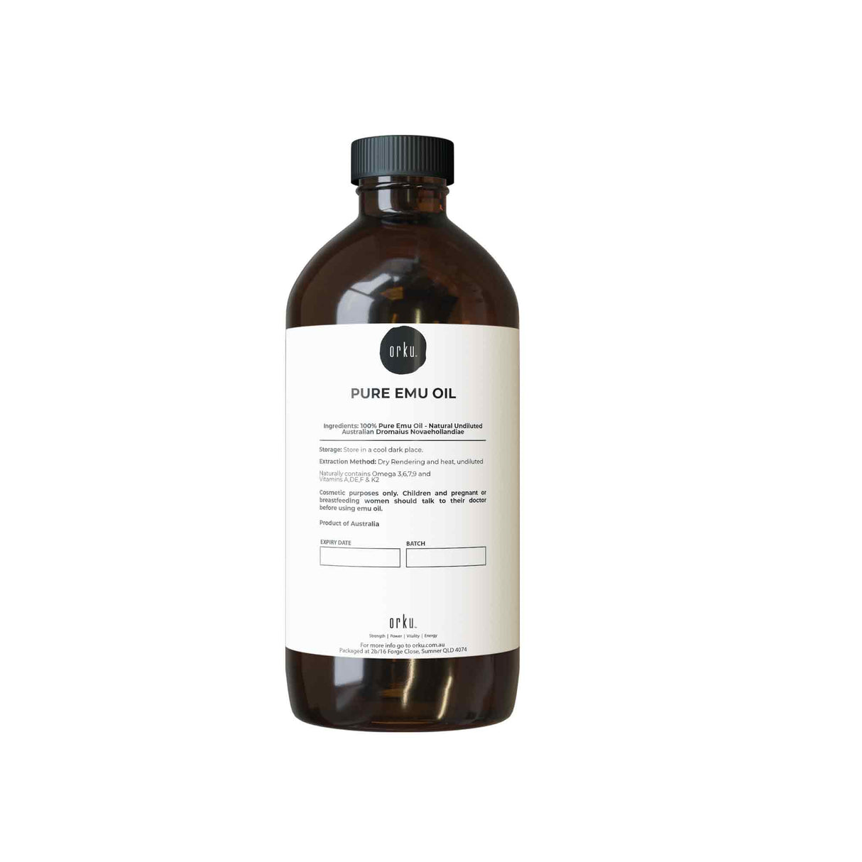 Orku 500ml Premium Pure Emu Oil - Authentic Australian Dromaius Novaehollandiae