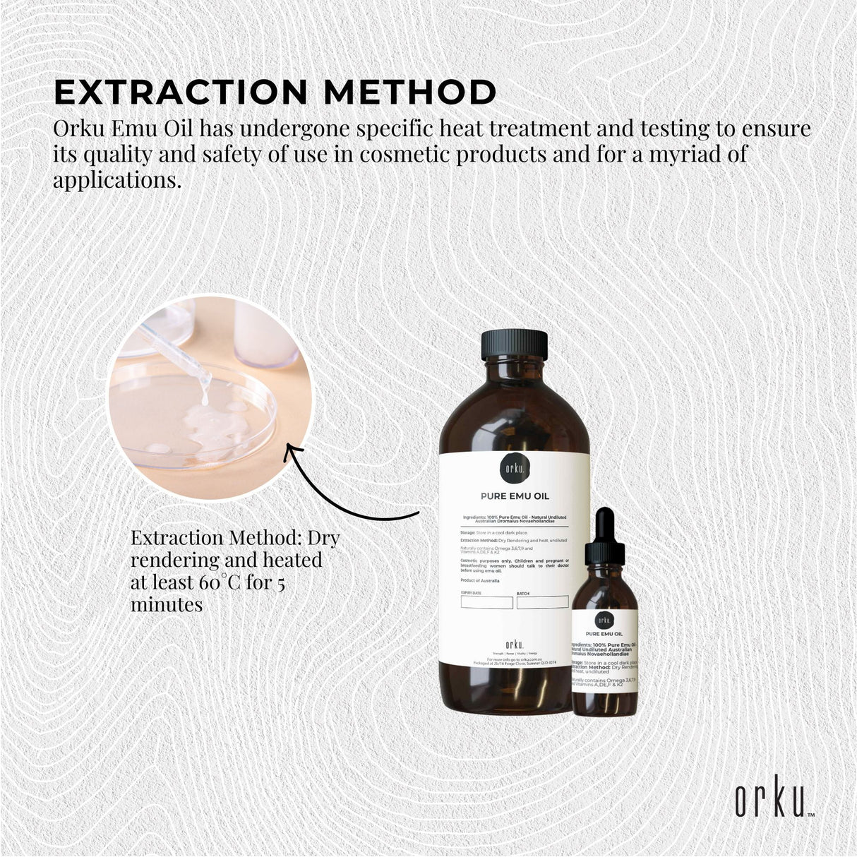 Orku 500ml Pure Emu Oil + Bonus 25ml Bottle - Australian Dromaius Novaehollandiae