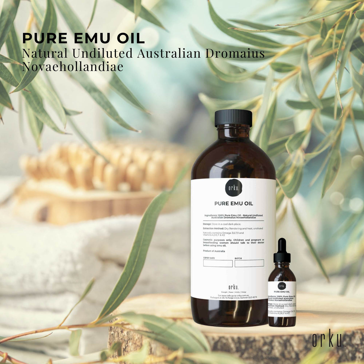 Orku 1L Pure Emu Oil + Bonus 25ml Bottle - Australian Dromaius Novaehollandiae
