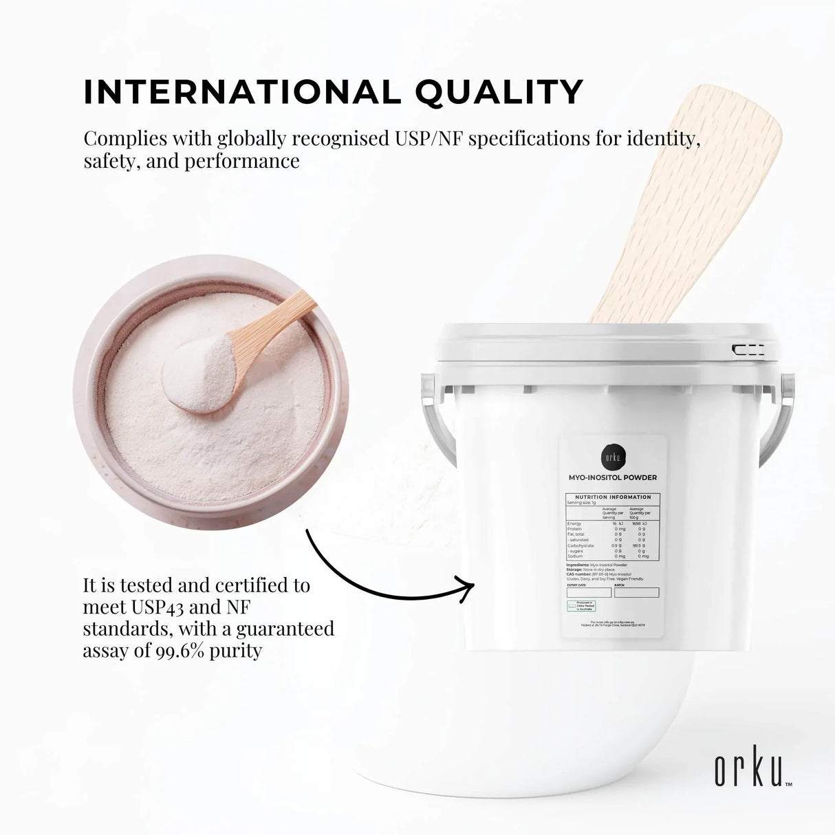 Orku 3.5Kg Myo Inositol Powder Tub - USP Grade High Purity Unflavoured