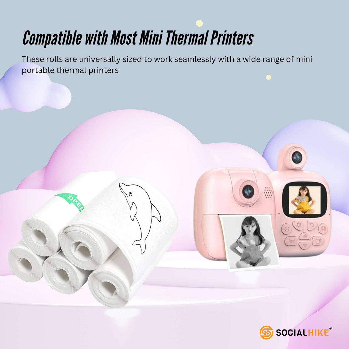 5-Pack Instant Print Thermal Paper Sticker Rolls for Mini Cameras and Printers