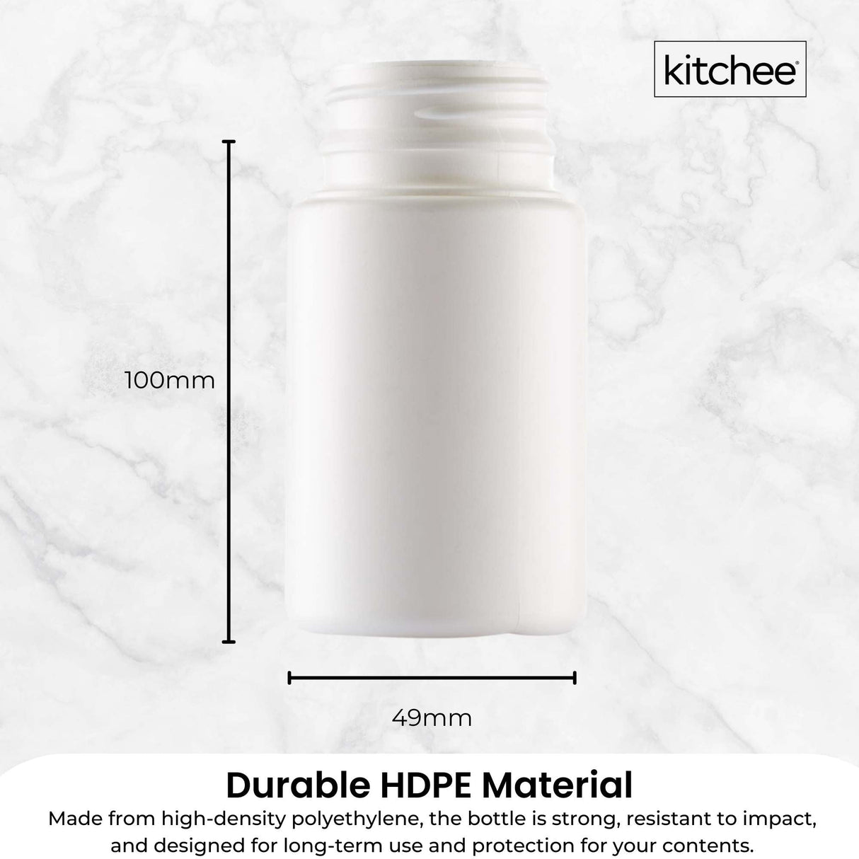 Kitchee 10x Tablet Bottles 90ml + 38mm TamperTel Child Resistant Cap - Round