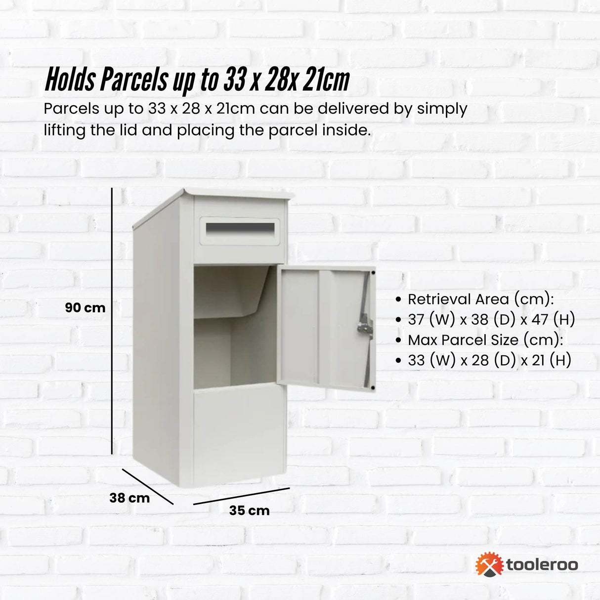 Parcel Delivery Drop Box Mailbox - Secure Home Package Locker 38x38x90cm White