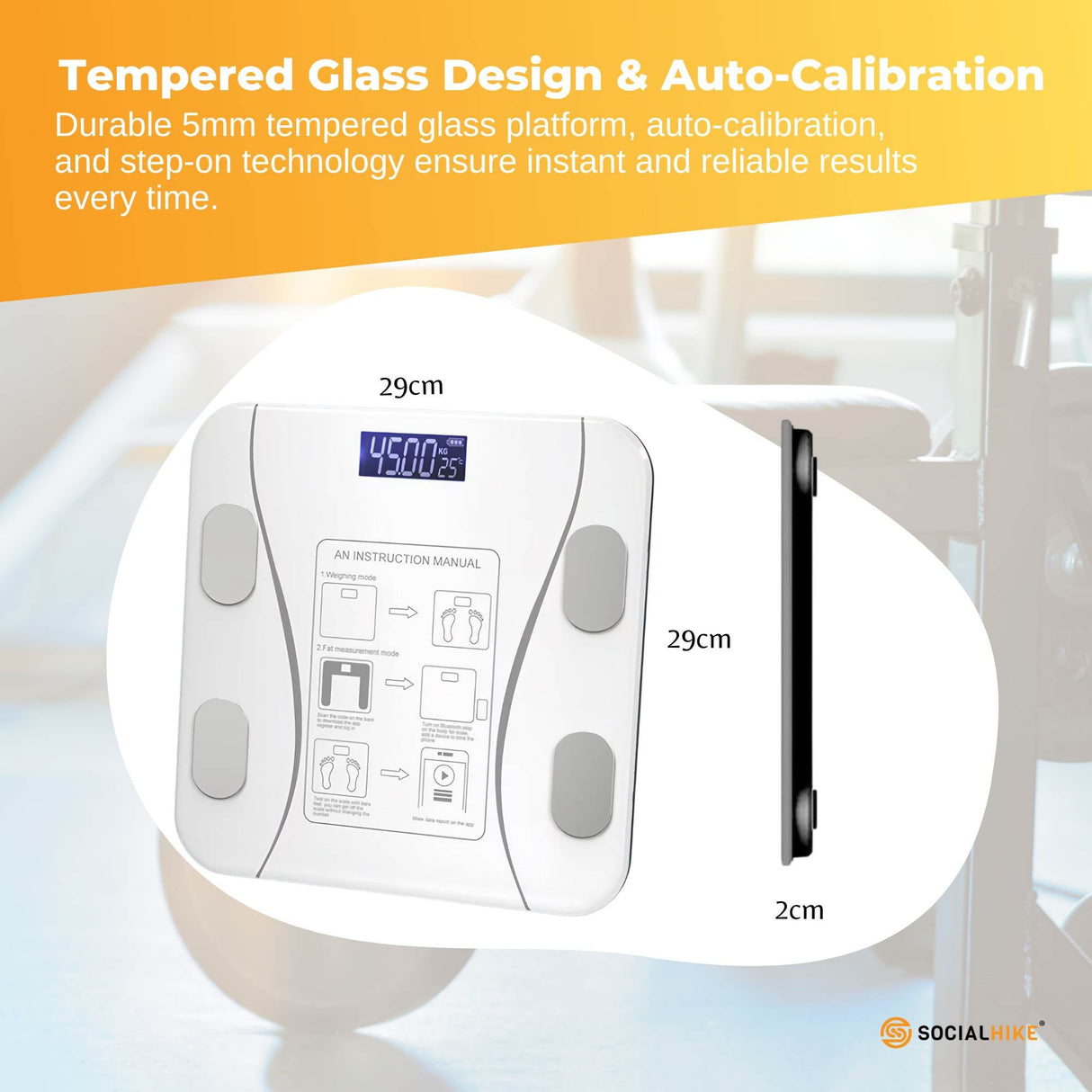 Bluetooth Smart Body Fat Scale White - Digital BMI Weight USB Recharge with App