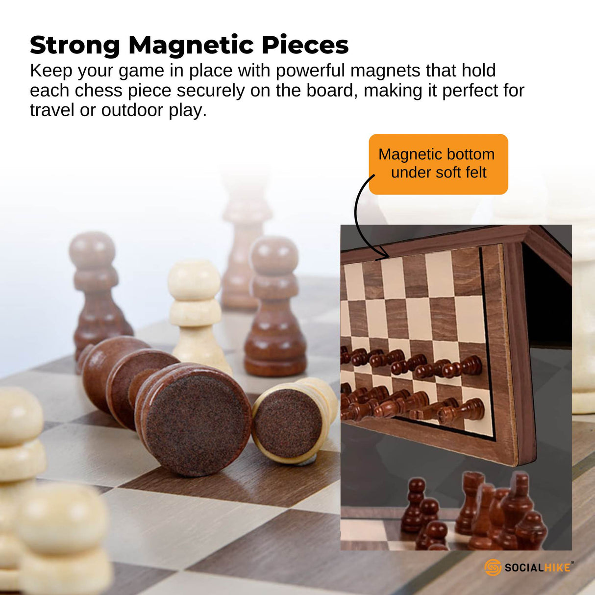 Social Hike Wooden Chess & Checkers 2 in 1 ??Magnetic Travel Foldable Board Game
