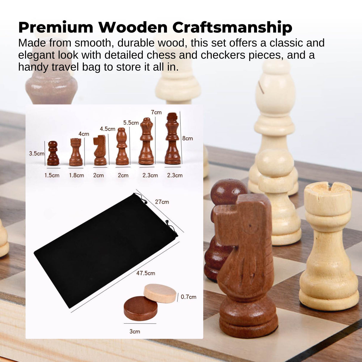 Social Hike Wooden Chess & Checkers 2 in 1 – Magnetic Travel Foldable Board Game