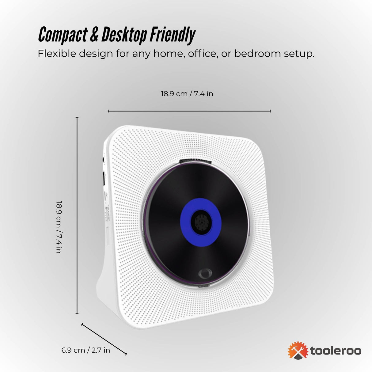 Tooleroo USB Rechargeable Desktop CD Player Speaker ??Bluetooth Portable White