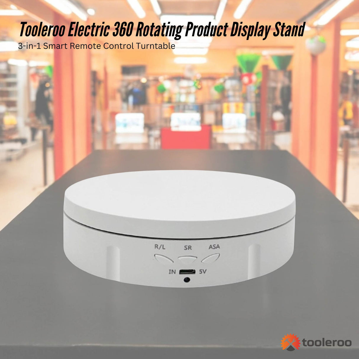 Tooleroo Electric 360 Rotating Product Display Stand White for Merchandise Video