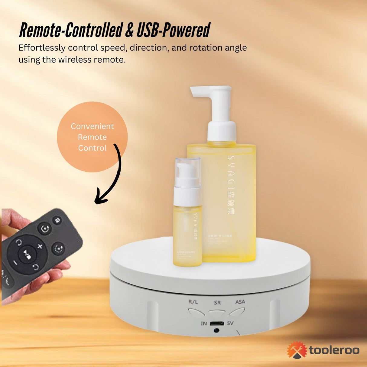 Tooleroo Electric 360 Rotating Product Display Stand White for Merchandise Video