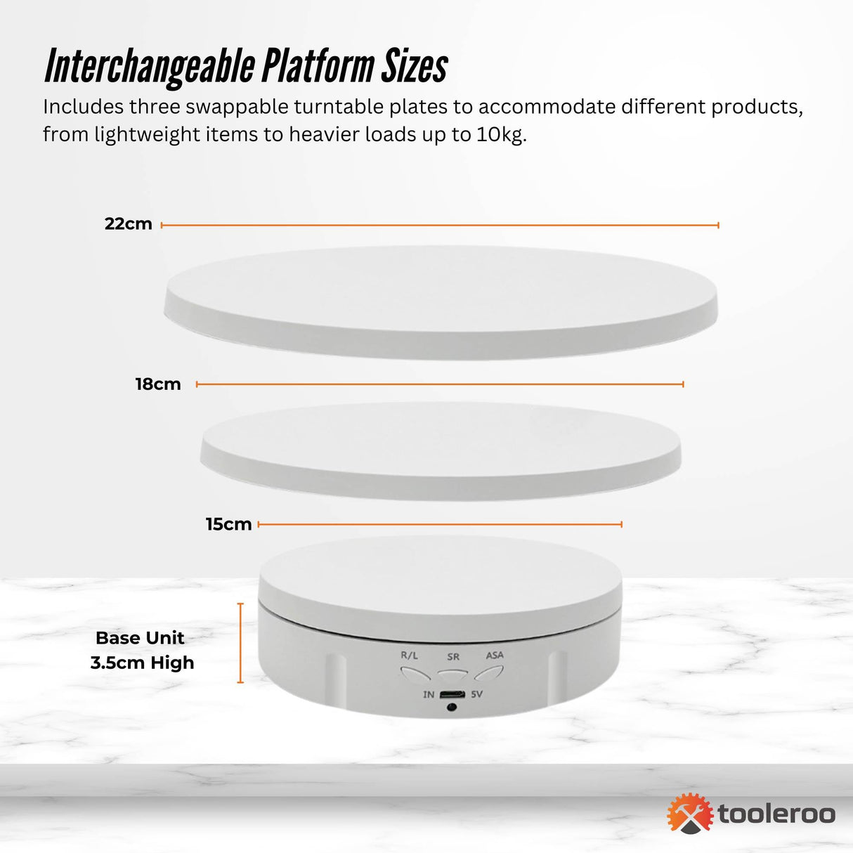 Tooleroo Electric 360 Rotating Product Display Stand White for Merchandise Video