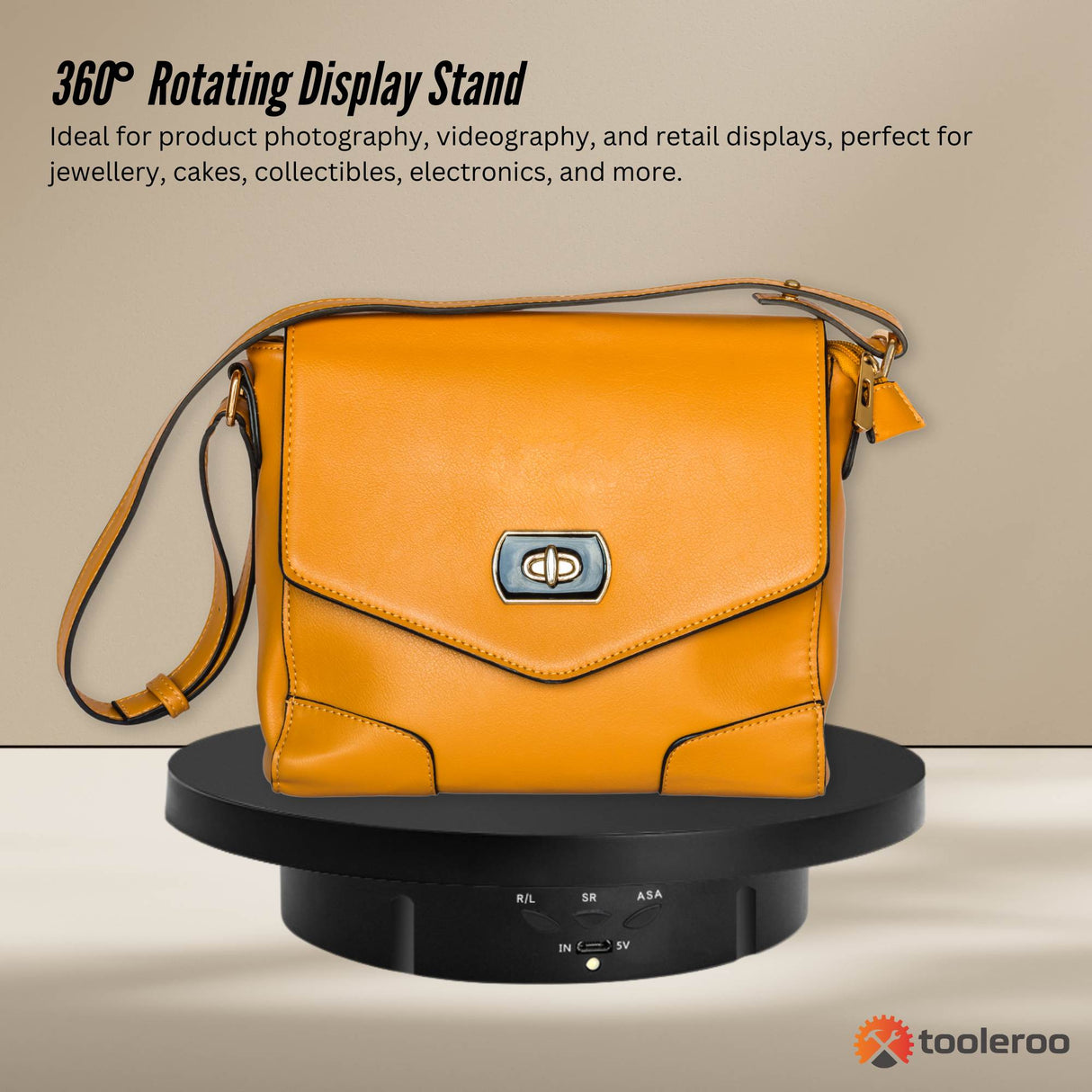 Tooleroo Electric 360 Rotating Product Display Stand for Merchandise Video Black