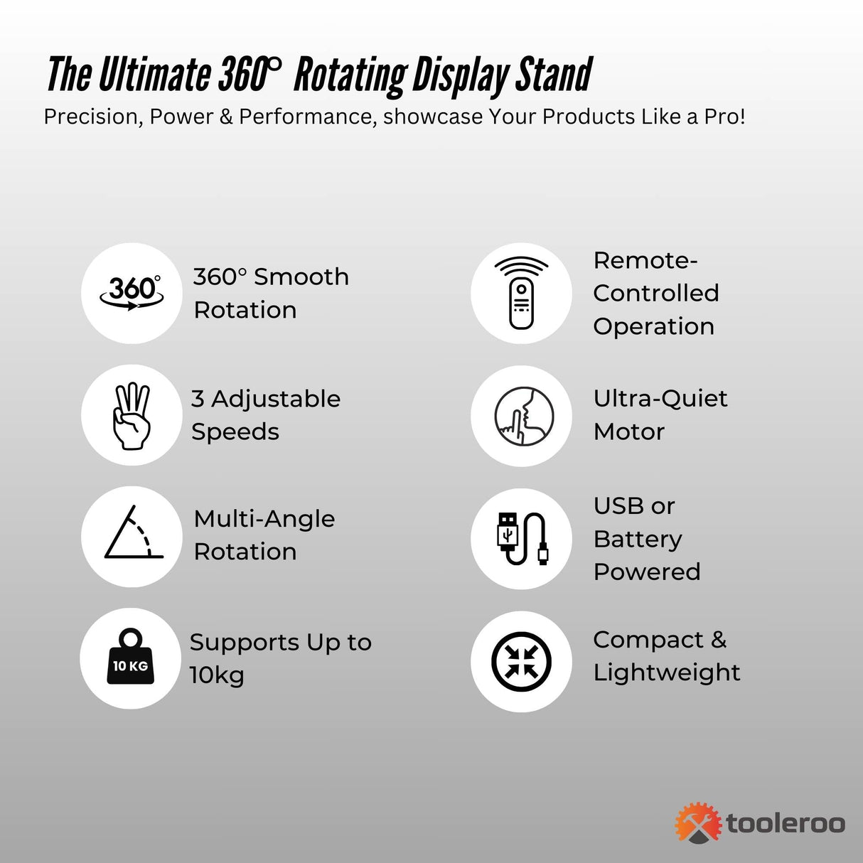 Tooleroo Electric 360 Rotating Product Display Stand for Merchandise Video Black