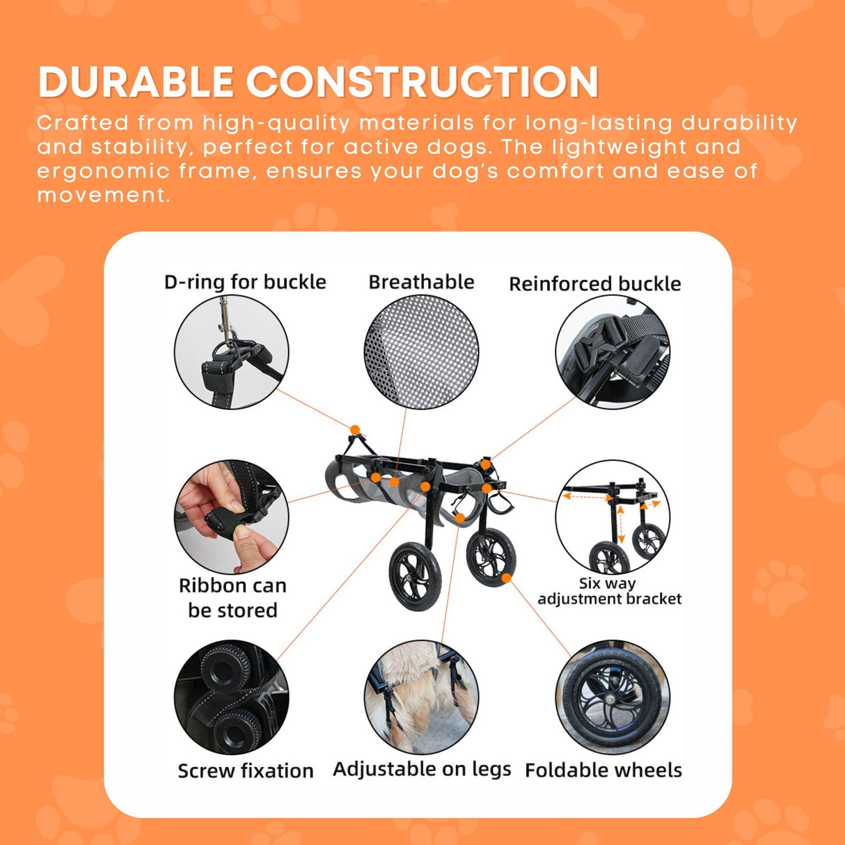 Rooster Farms Large Dog Wheelchair XXL Harness - Adjustable Back Leg Aid