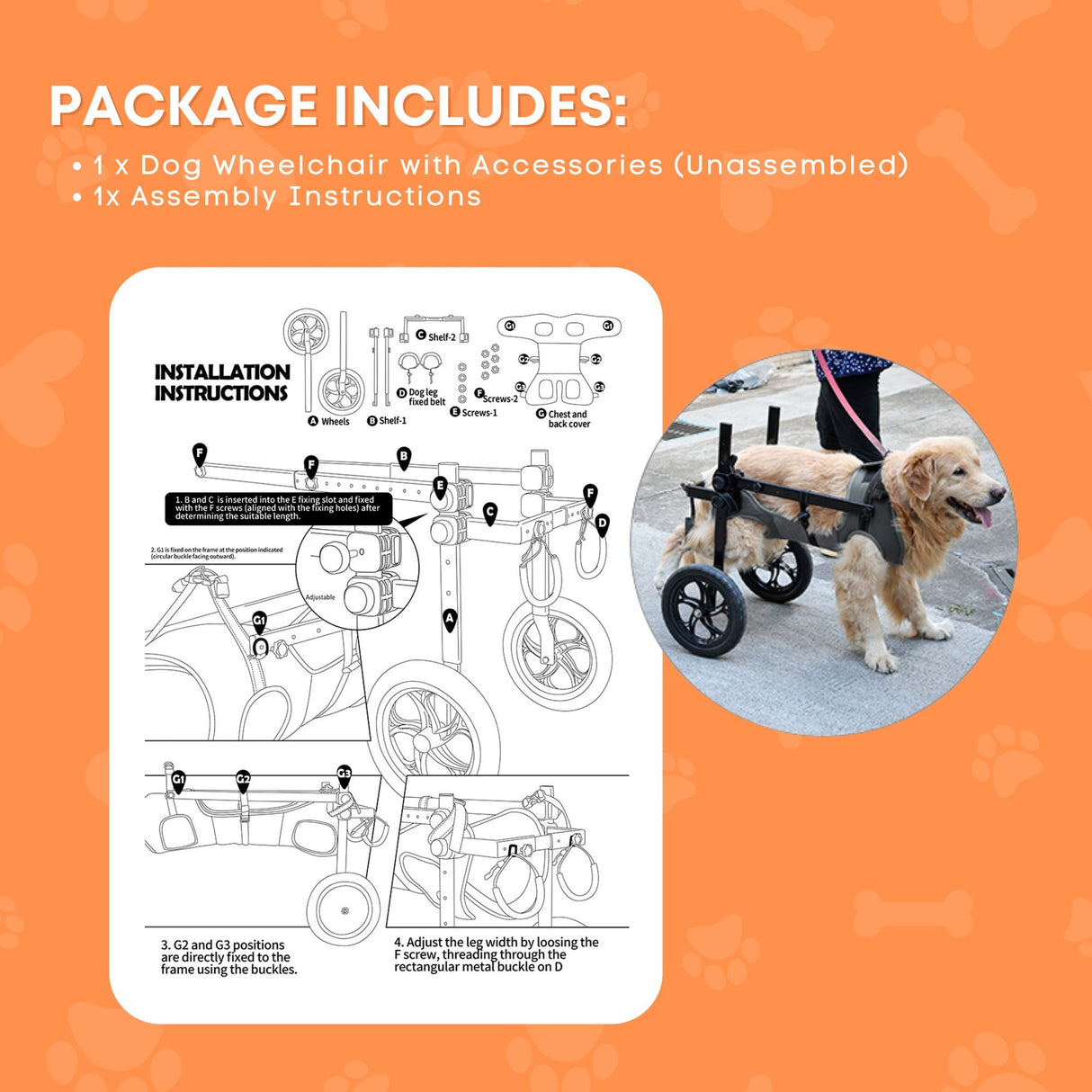 Rooster Farms Large Dog Wheelchair XXL Harness - Adjustable Back Leg Aid