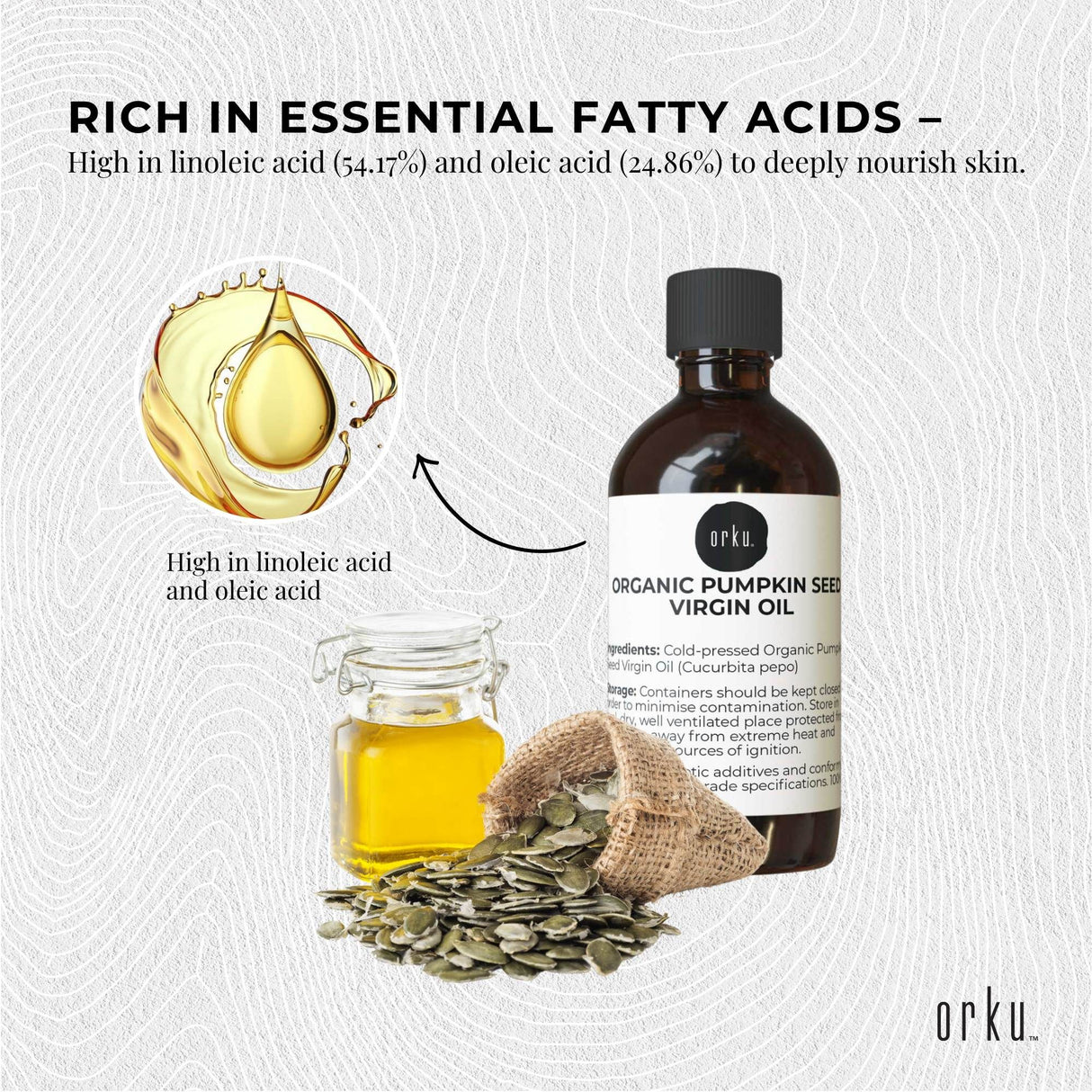 Orku 250ml Organic Pumpkin Seed Oil – Virgin Cold Pressed Unrefined Cosmetic Grade