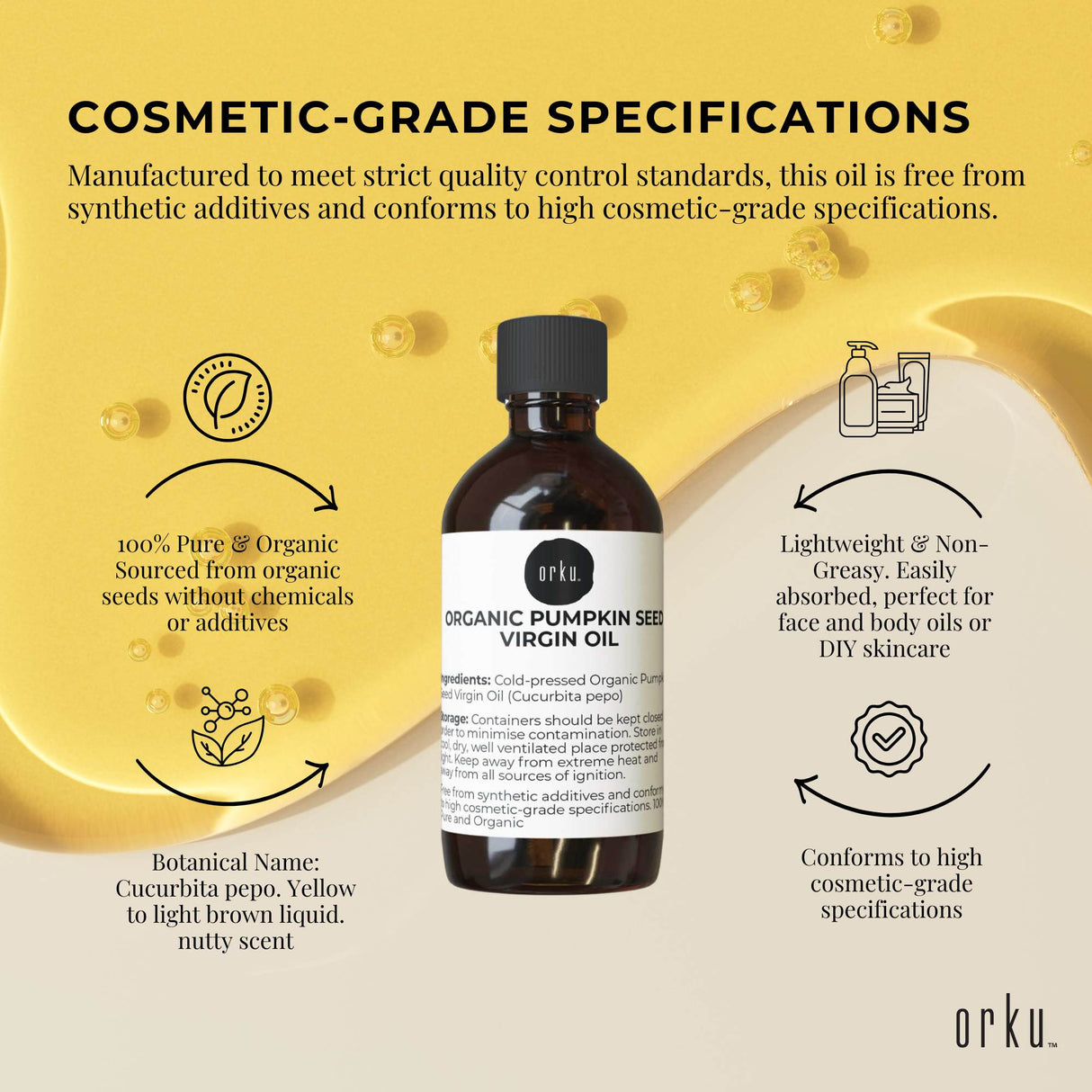 Orku 250ml Organic Pumpkin Seed Oil – Virgin Cold Pressed Unrefined Cosmetic Gr.