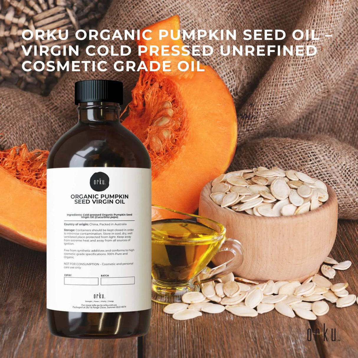 Orku 500ml Organic Pumpkin Seed Oil – Virgin Cold Pressed Unrefined Cosmetic Grade