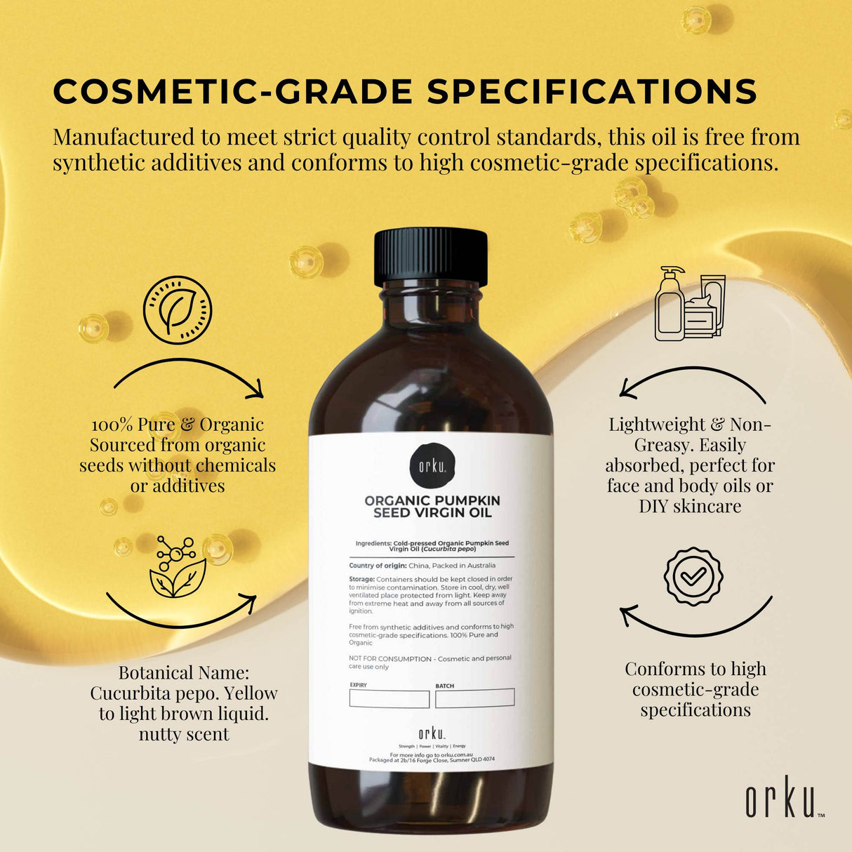 Orku 500ml Organic Pumpkin Seed Oil – Virgin Cold Pressed Unrefined Cosmetic Gr.