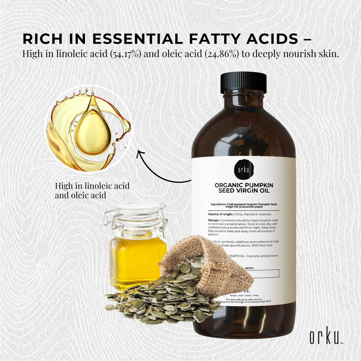 Orku 1L Organic Pumpkin Seed Oil – Virgin Cold Pressed Unrefined Cosmetic Gr.