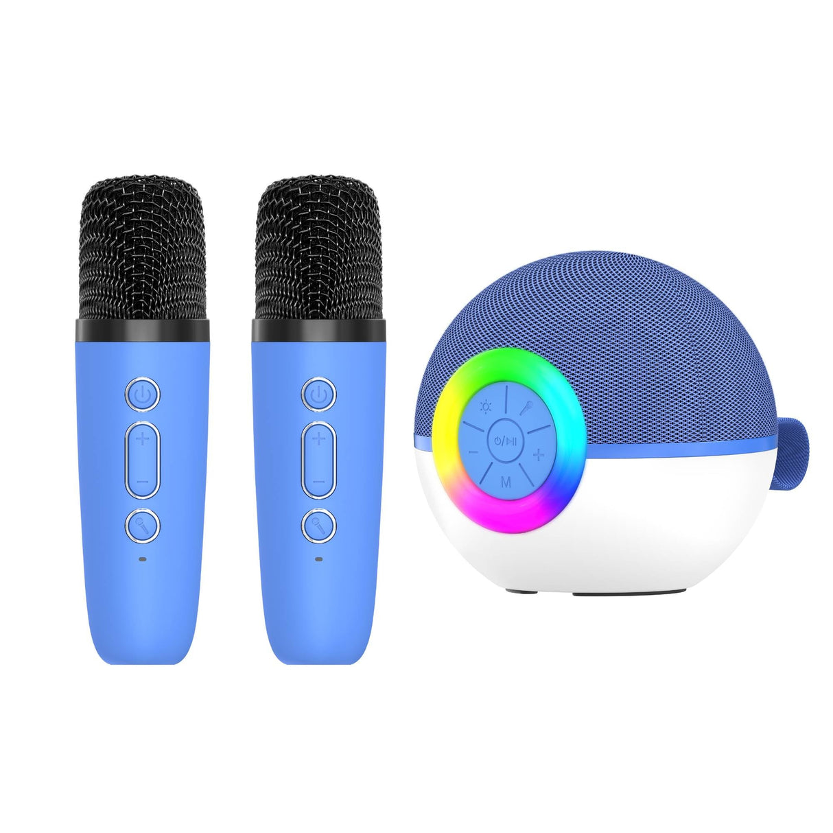 Mini Karaoke Machine and 2x Wireless Microphones Portable Bluetooth Speaker Blue