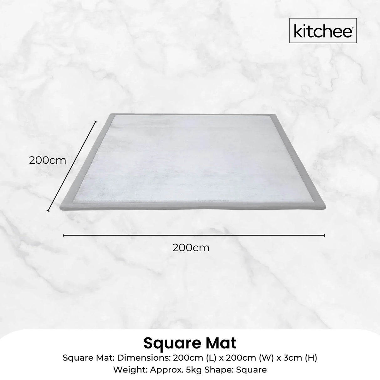 Kitchee Foam Floor Mat 200x200cm - Padded Thick Deep Soft Tatami Style Rug Grey