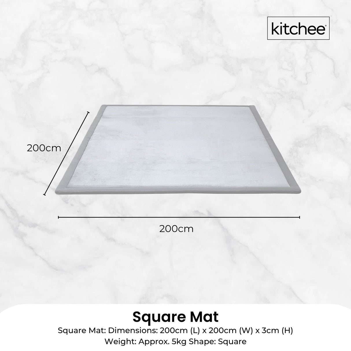 Kitchee Kids Foam Floor Play Mat 200x200cm – Padded Thick Soft Tatami Style Grey