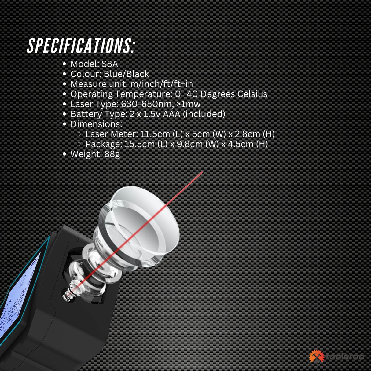 Tooleroo 40m Digital Laser Distance Measurer - LCD Area Volume Meter Tool