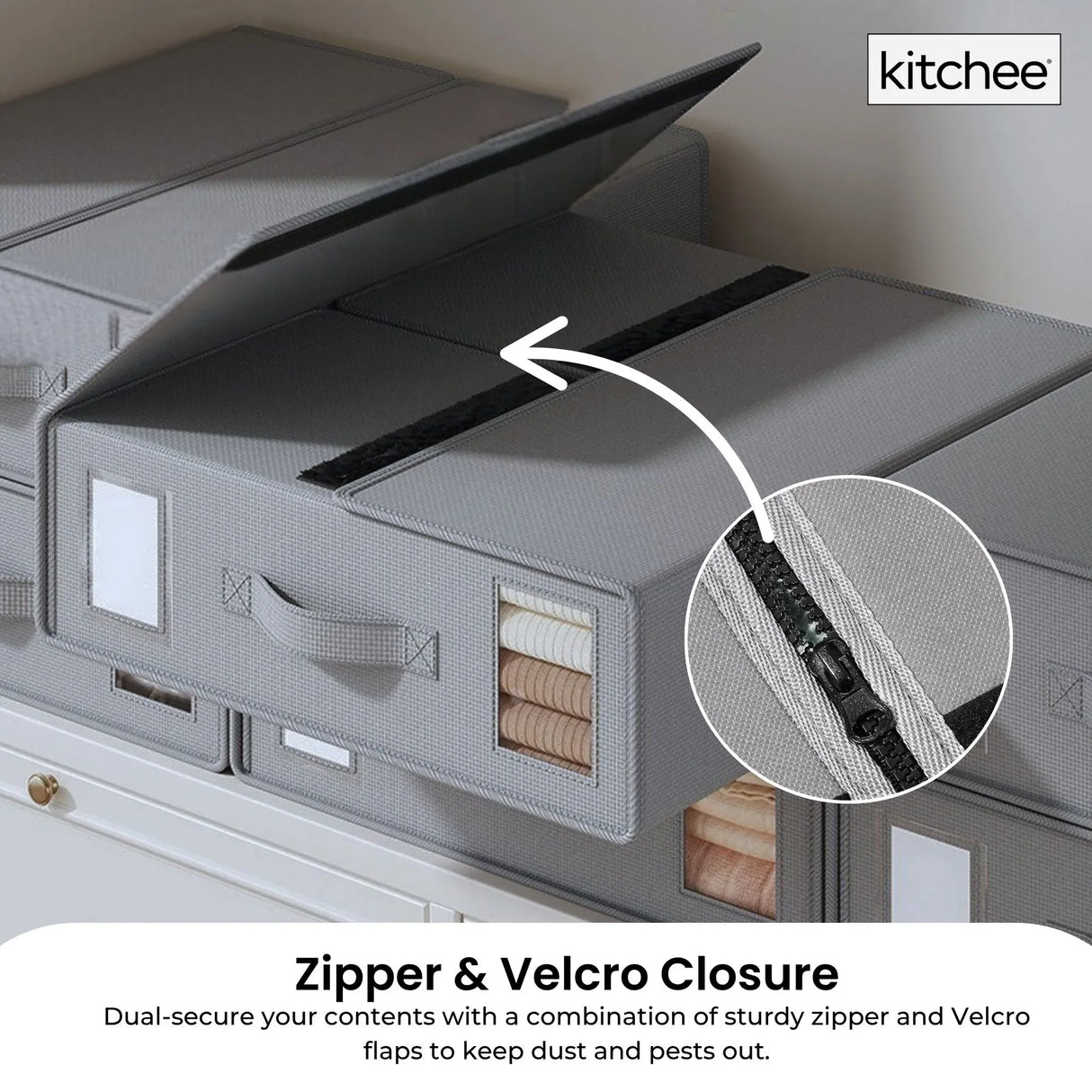 1x Kitchee Foldable Bed Sheet Storage Box - Linen and Closet Organiser Grey