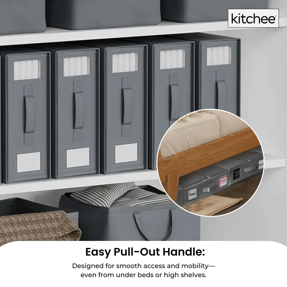 1x Kitchee Foldable Bed Sheet Storage Box – Linen & Closet Organiser Grey