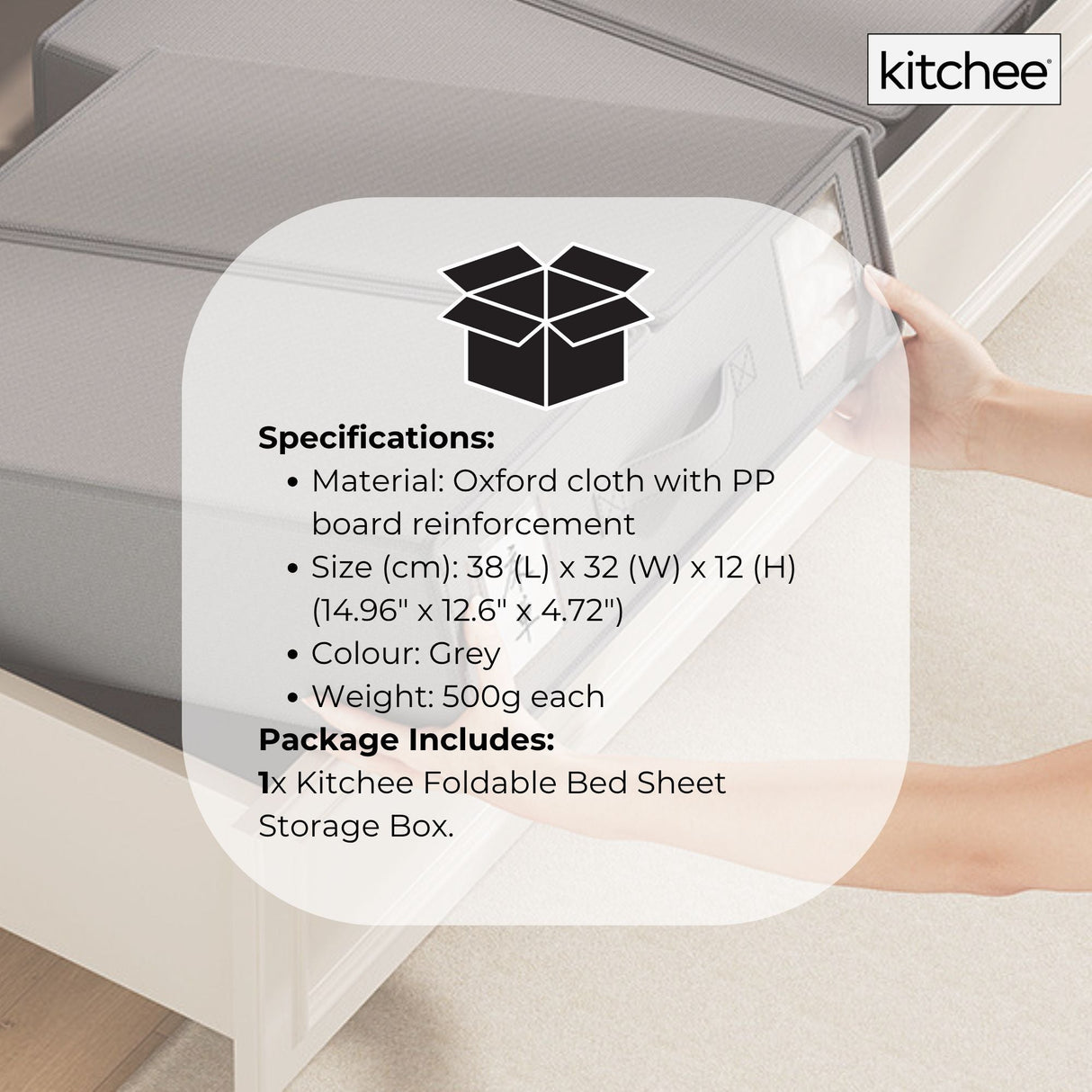 1x Kitchee Foldable Bed Sheet Storage Box – Linen & Closet Organiser Grey