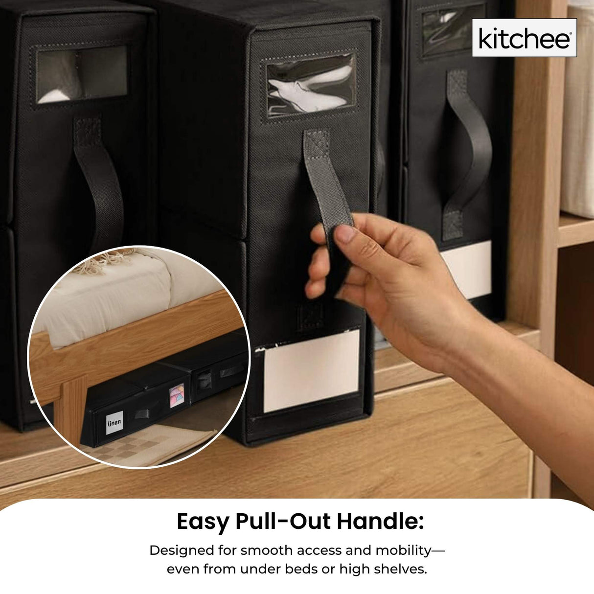 4x Kitchee Foldable Bed Sheet Storage Box – Linen & Closet Organiser Black