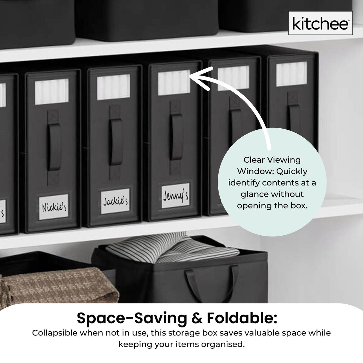 10x Kitchee Foldable Bed Sheet Storage Box - Linen and Closet Organiser Black