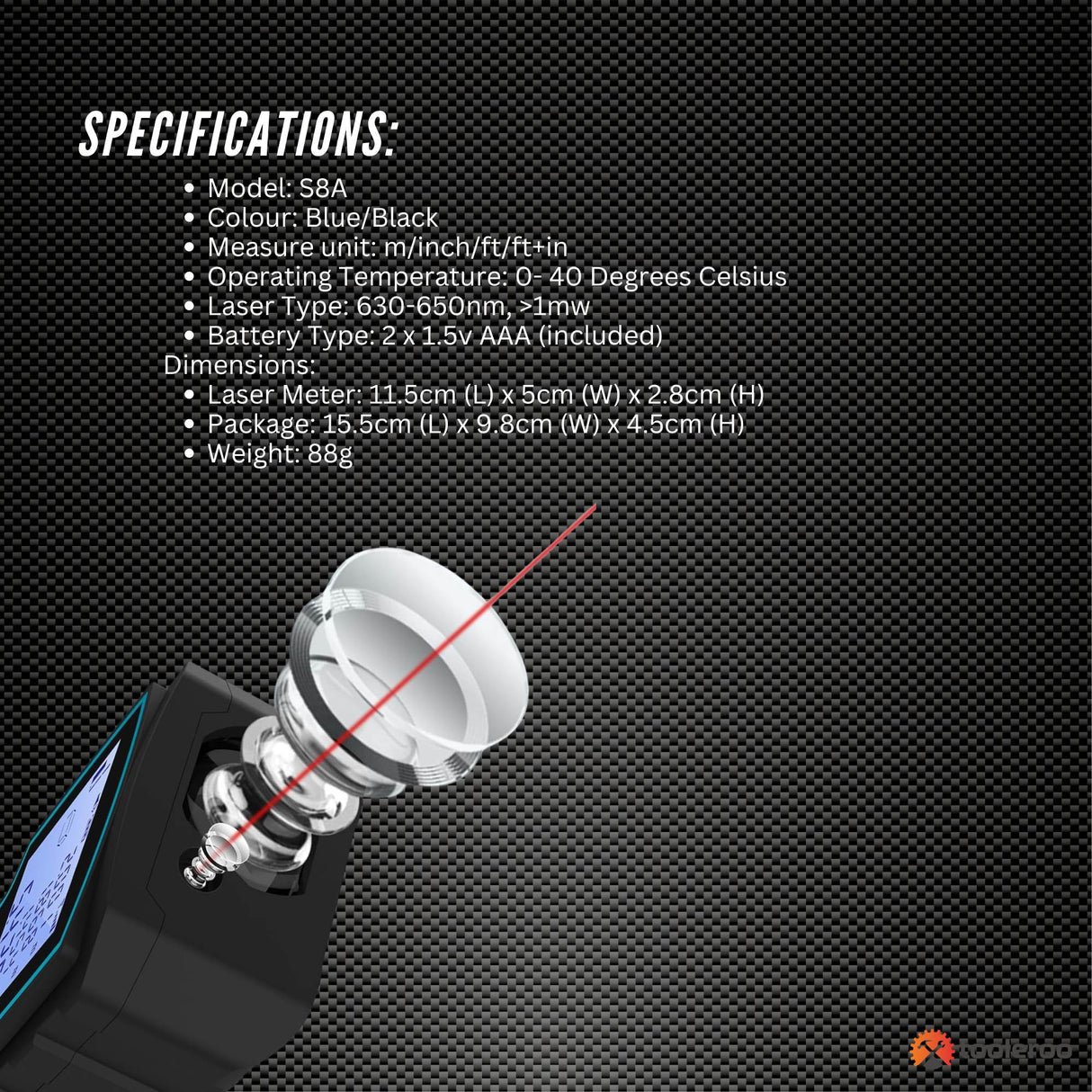 Tooleroo 70m Digital Laser Distance Measurer - LCD Area Volume Meter Tool