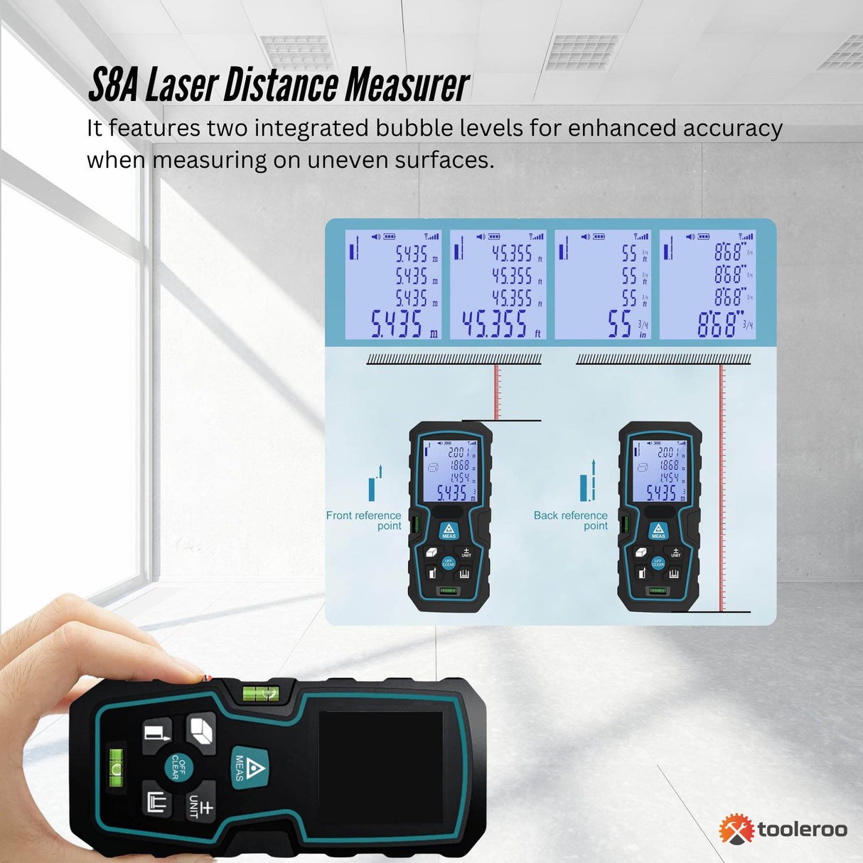 Tooleroo 70m Digital Laser Distance Measurer - LCD Area Volume Meter Tool