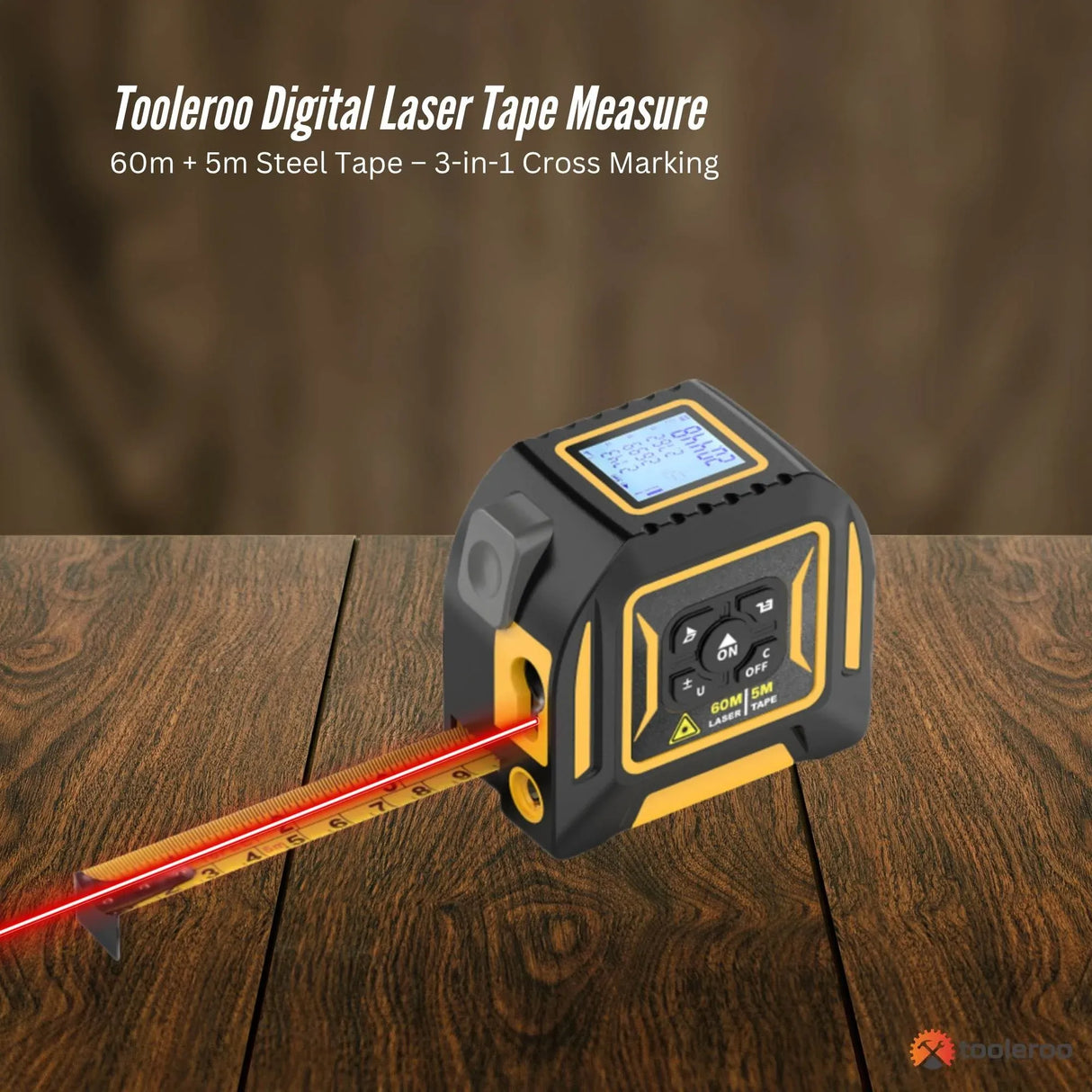 Tooleroo 60m Digital Laser Tape Measure + 5m Steel Tape ??3-in-1 Cross Marking