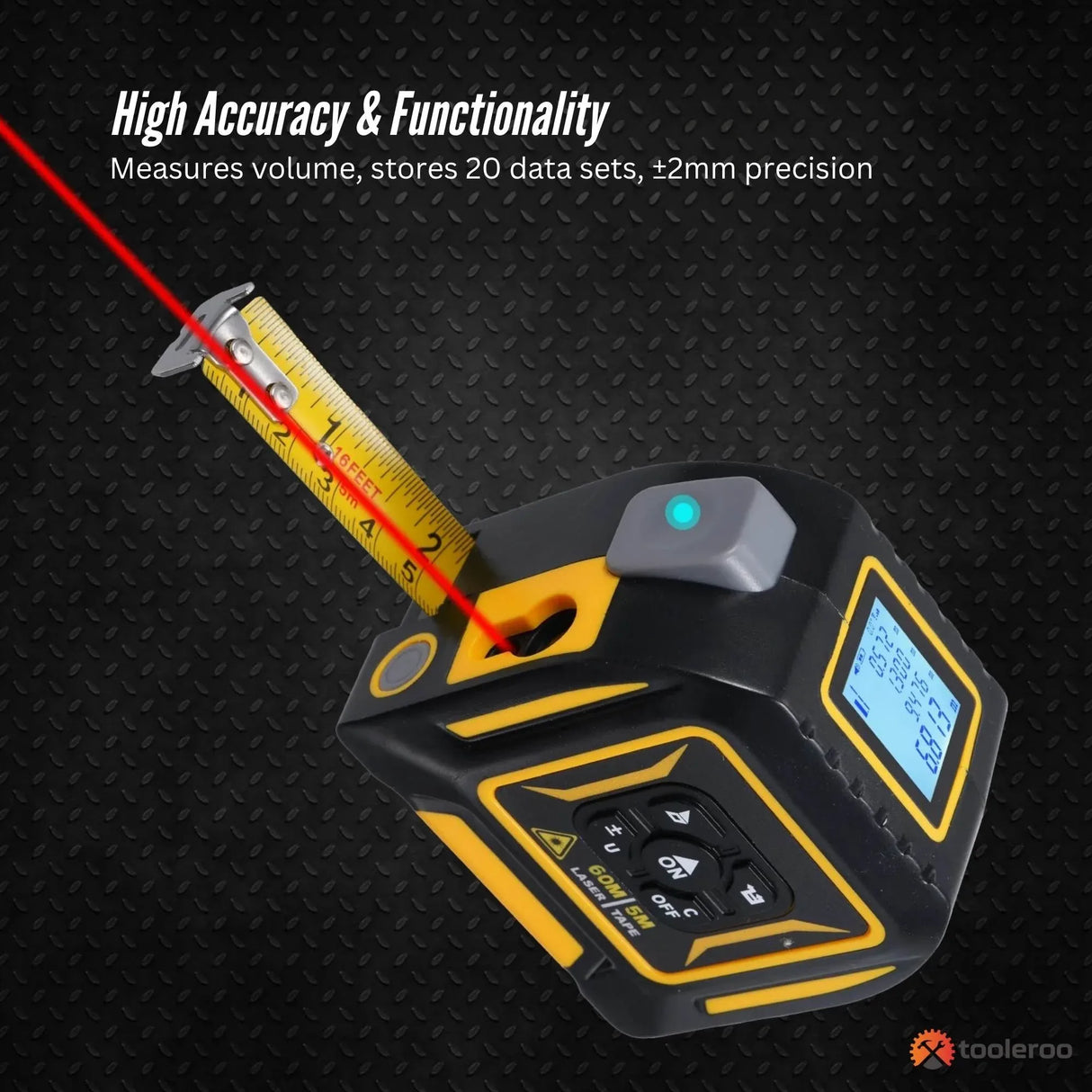 Tooleroo 60m Digital Laser Tape Measure + 5m Steel Tape ??3-in-1 Cross Marking