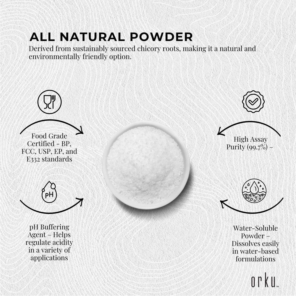 Orku 5Kg Potassium Citrate Food Grade - Granular BP USP FCC E332 Additive