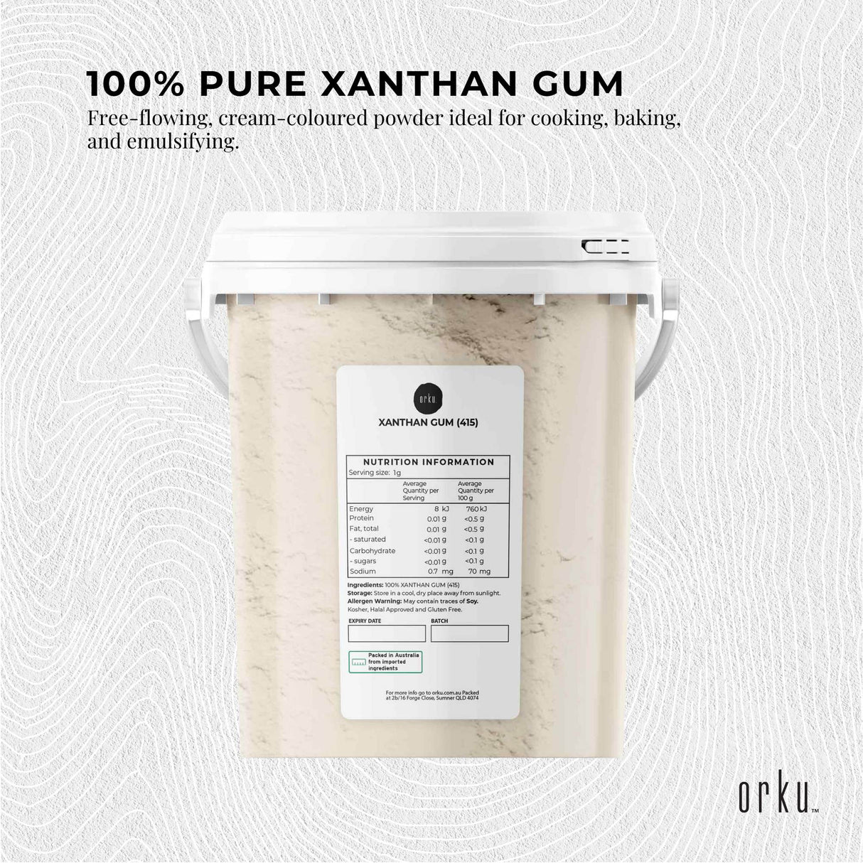 Orku 600g Xanthan Gum Thickener Pure Powder 200 Mesh FCC E415 Food Additive TUB