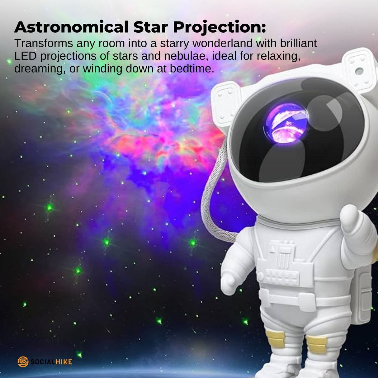 Social Hike Galaxy Star Projector - Colour LED Astronaut Night Light and Remote