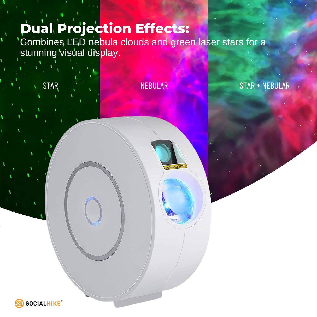 Social Hike Smart Galaxy Star Projector – WiFi LED Light App Voice Control White