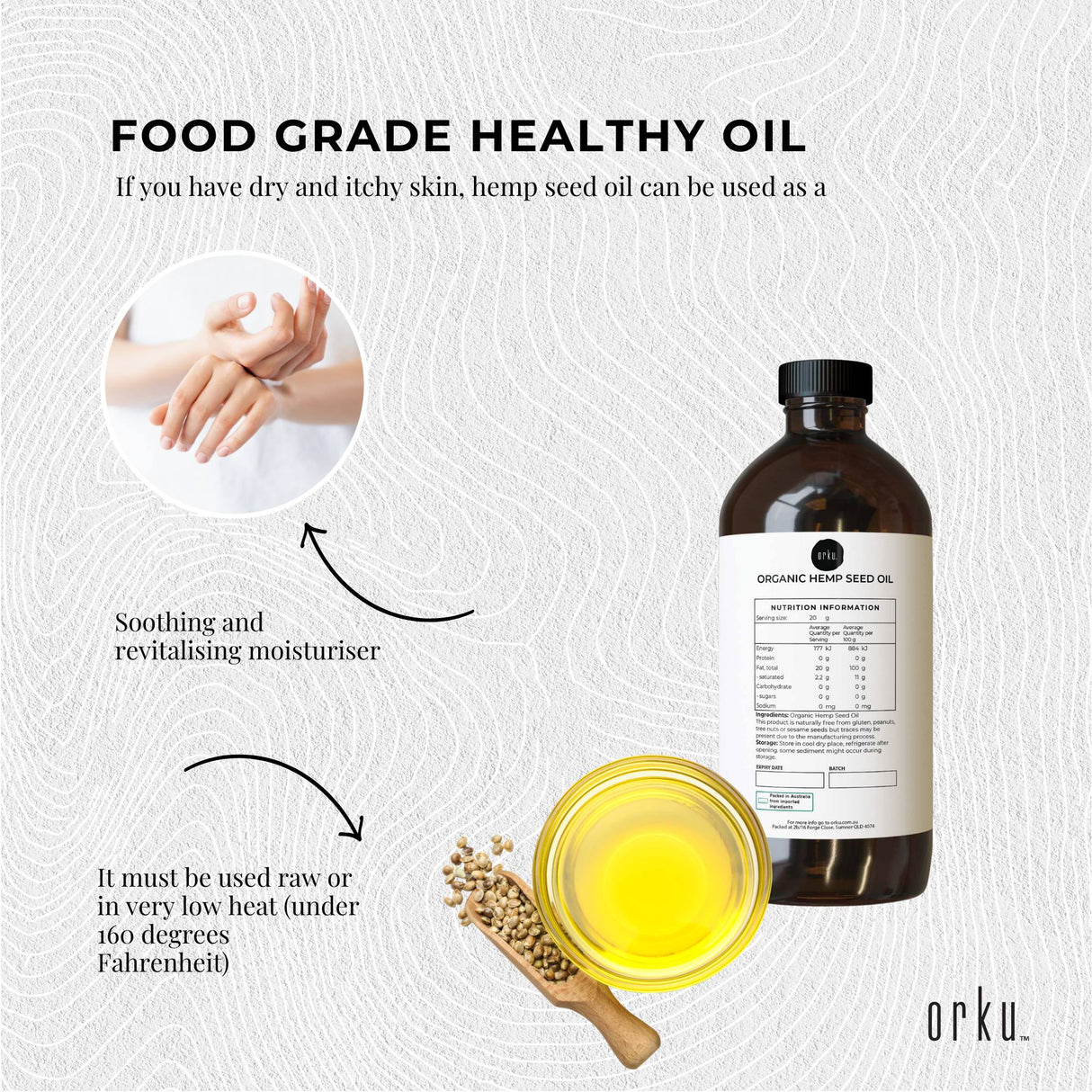 Orku 500ml Organic Hemp Seed Oil - Cold Pressed Food Grade Oils