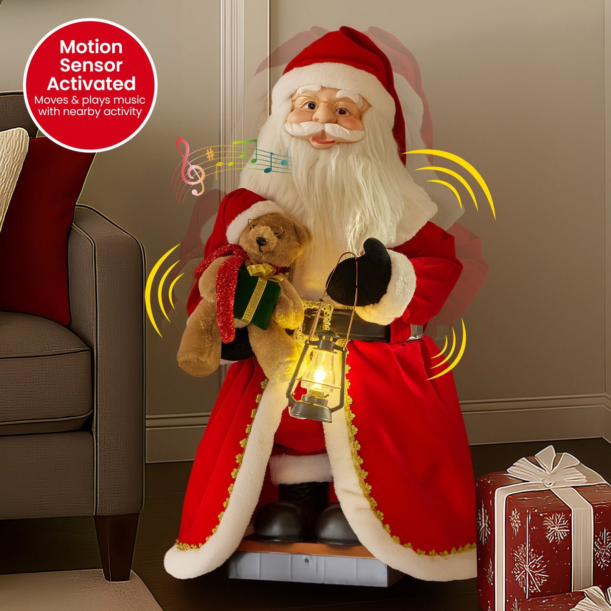 Christabelle 1.1m Musical Led Animated Christmas Santa Claus Lantern Decoration