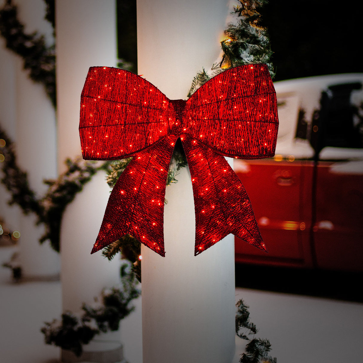 Christabelle Christmas Display Bow 91cm with LED and Twinkle Lights 5 Functions Christmas Festive Decorations Display Big Wired Bow