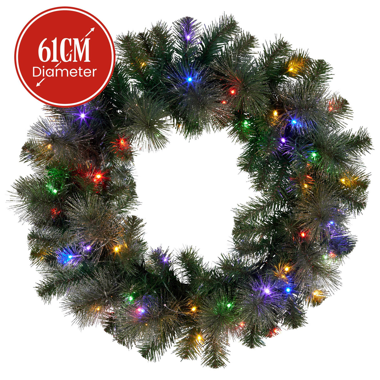 Christabelle 61cm Christmas Wreath with LED Lights Glittery Gold Pine re-Lit Front Door Decoration Ornament