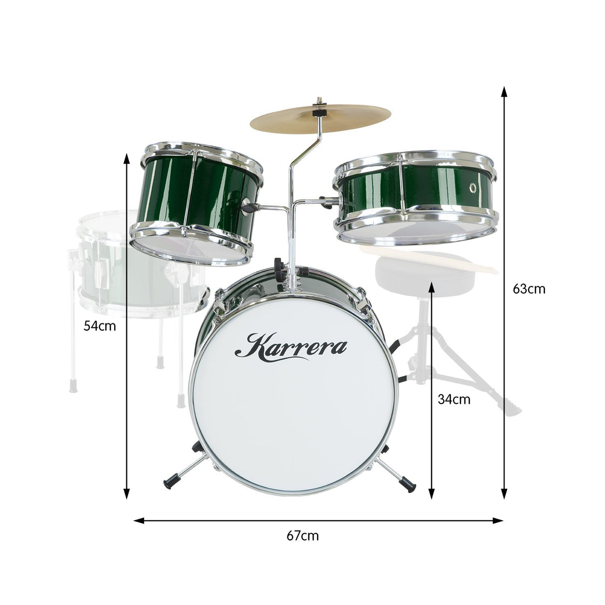 Karrera Childrens 4pc Drumkit - Green