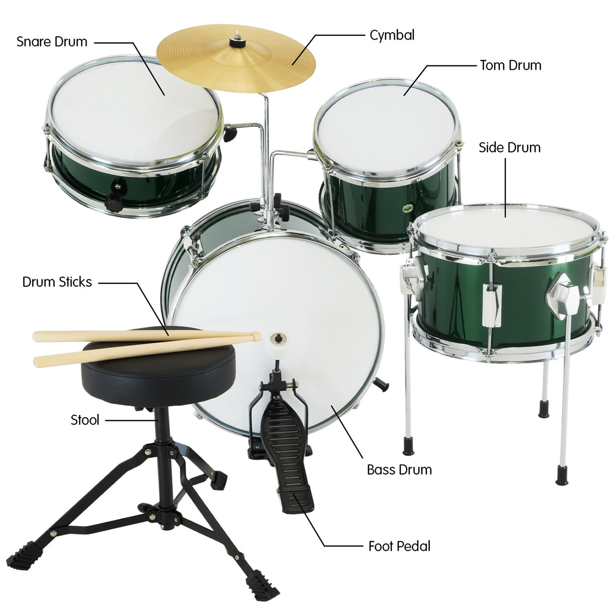 Karrera Childrens 4pc Drumkit - Green