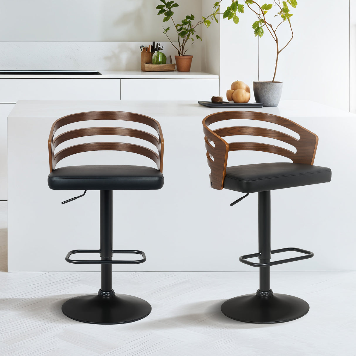 Sarantino Bentwood Walnut Barstool Leather Seat and Metal Base